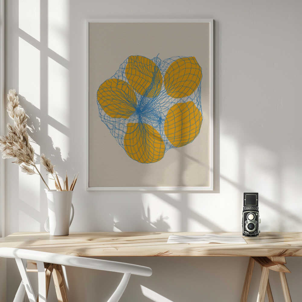 Five Lemons In a Net Bag Art Print UK — Food Vibrant Wall Art — Kitchen — Wall It All Prints