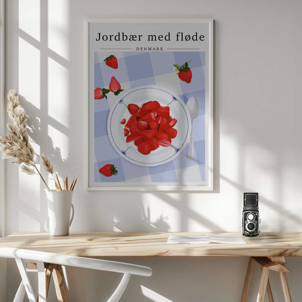 Jordbær Med Fløde Art Print UK — Food Vibrant Wall Art — Kitchen — Wall It All Prints