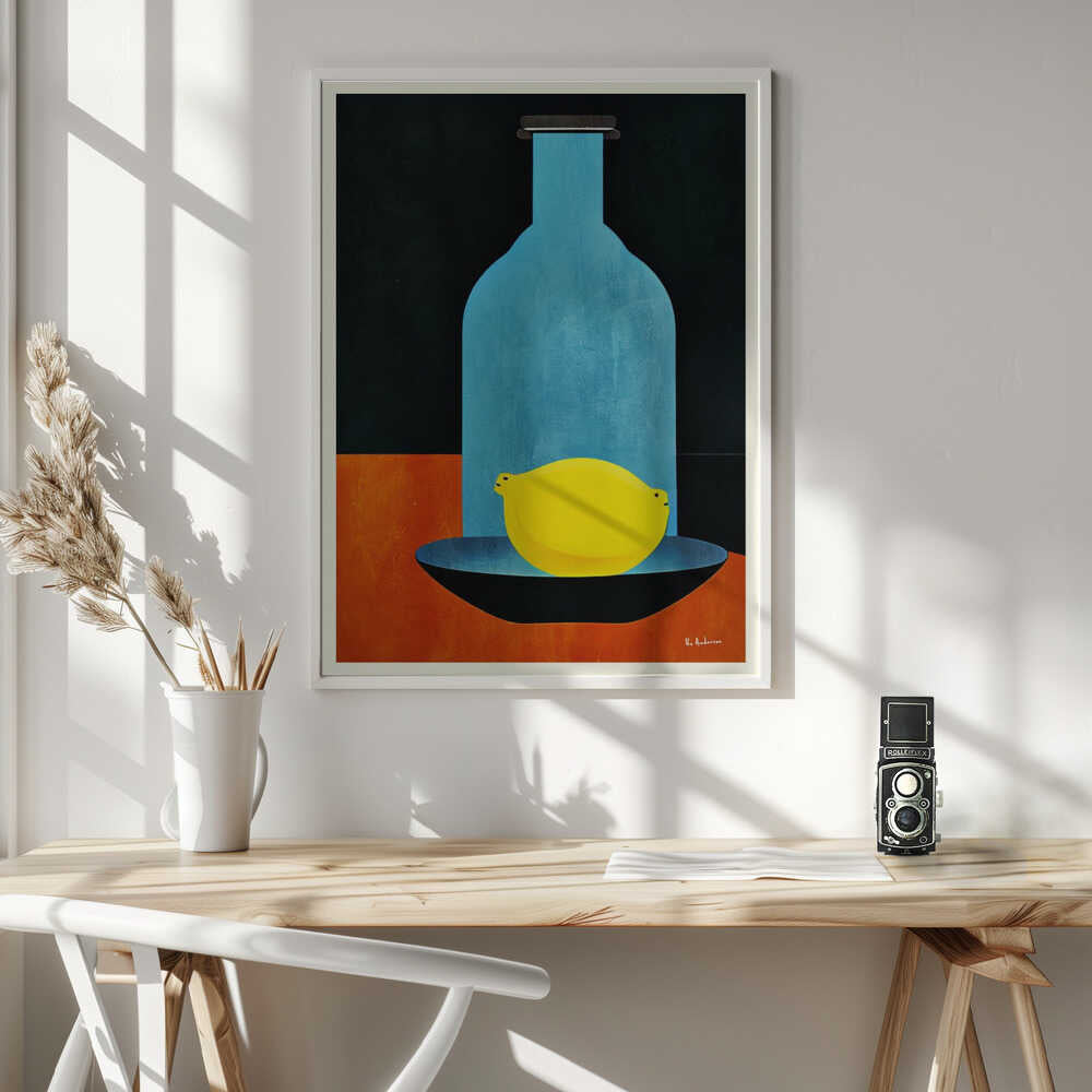 Blue Bottle Yellow Lemon Art Print UK — Food Vibrant Wall Art — Kitchen — Wall It All Prints