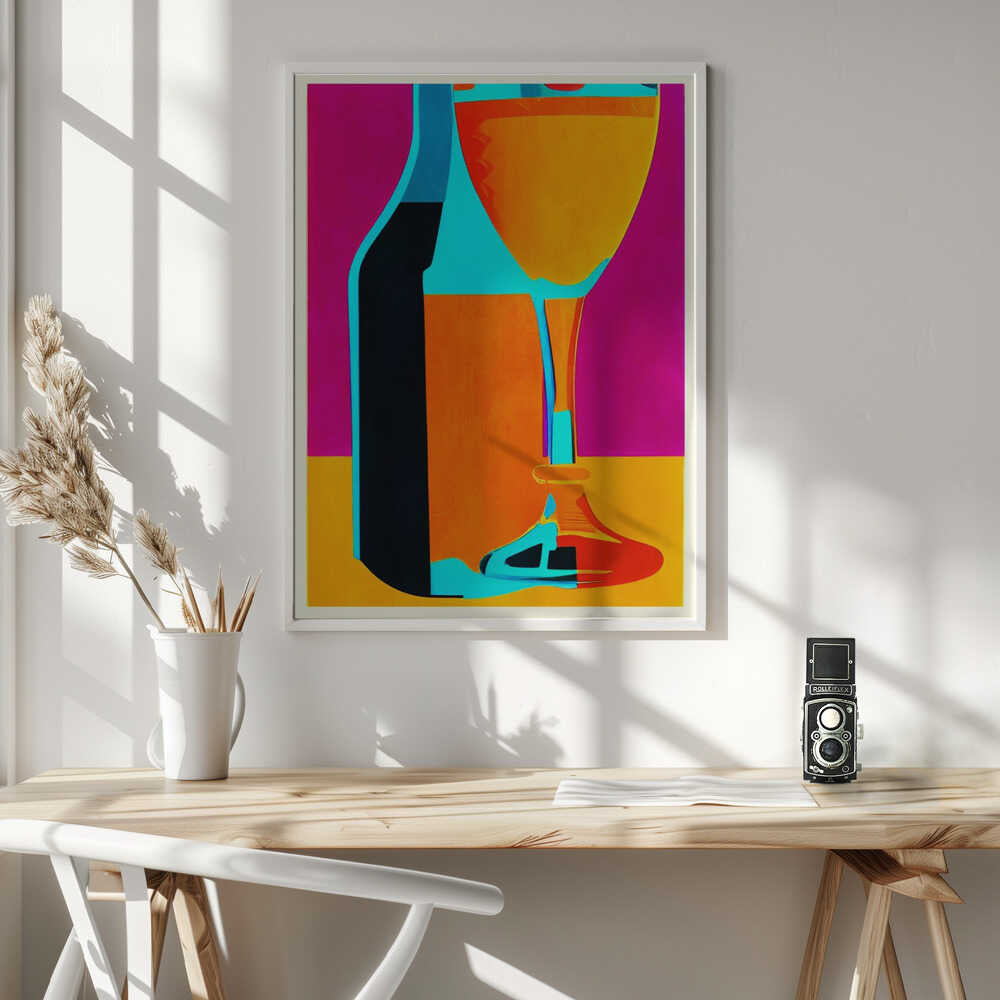 Vibrant Wine Glass Bottle Art Print UK — Food Vibrant Wall Art — Kitchen — Wall It All Prints