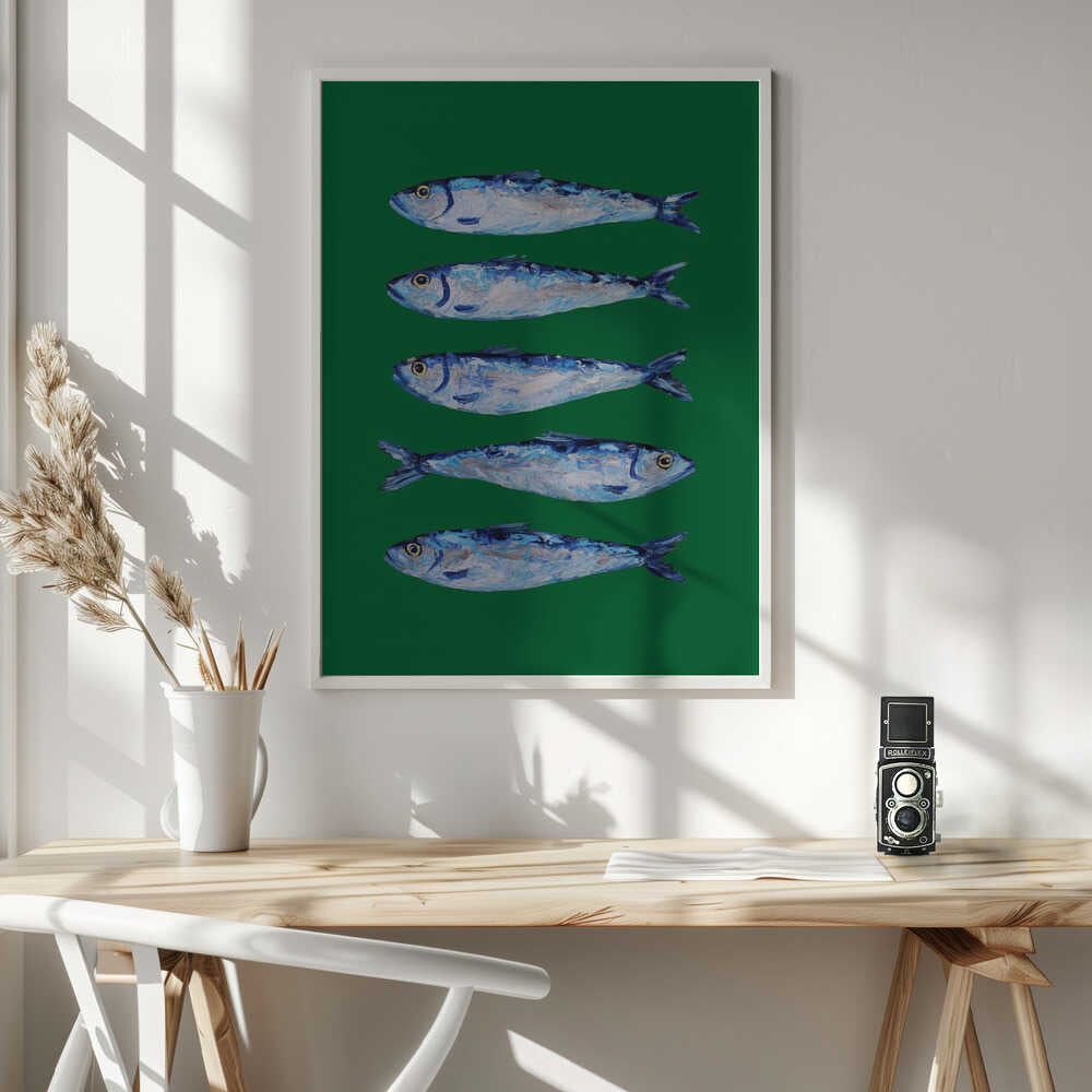 Five Painted Sardines Art Print UK — Abstract Fresh Wall Art — Kitchen — Wall It All Prints