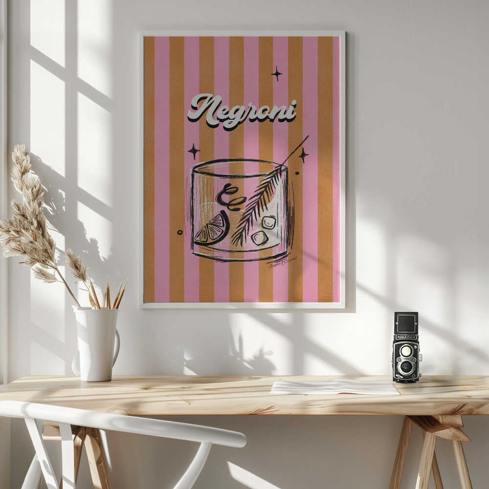 Retro Negroni Cocktail Art Print UK — Botanical Vibrant Wall Art — Kitchen — Wall It All Prints