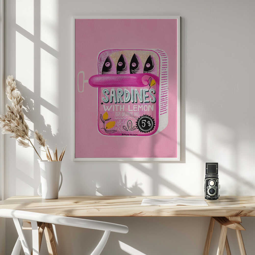 Pink Sardines With Lemon Art Print UK — Botanical Vibrant Wall Art — Kitchen — Wall It All Prints