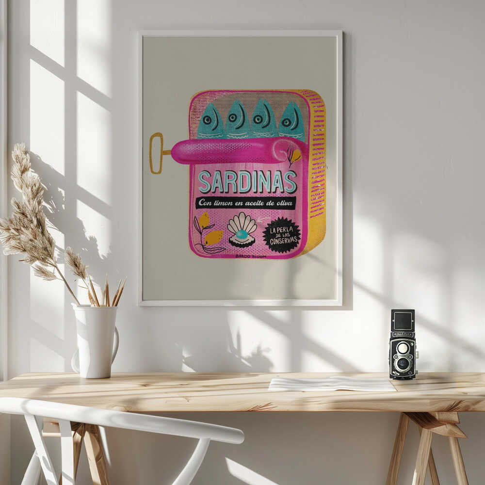 Whimsical Pink Sardines Art Print UK — Botanical Vibrant Wall Art — Kitchen — Wall It All Prints