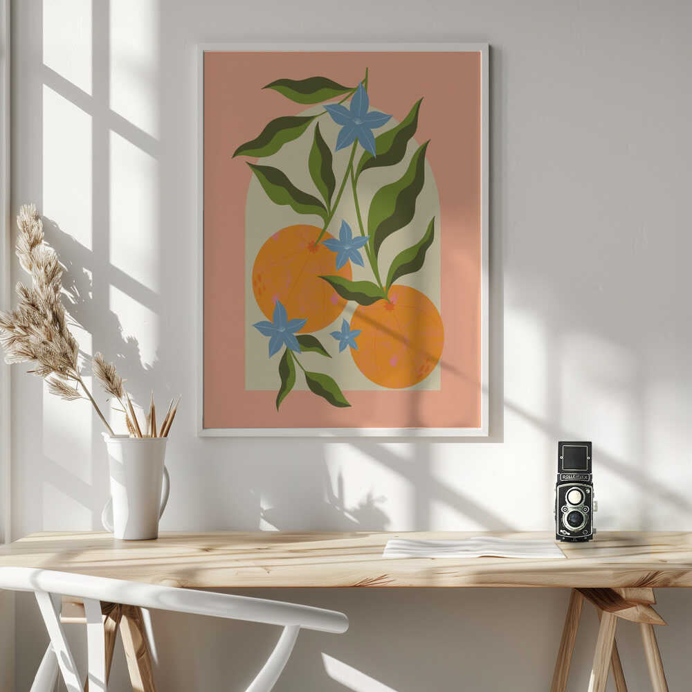 Orange Branch with Flowers Art Print UK — Botanical Fresh Wall Art — Kitchen — Wall It All Prints