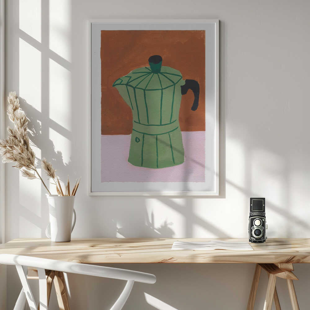 Green Moka Pot Still Life Art Print UK — Abstract Minimal Wall Art — Kitchen — Wall It All Prints