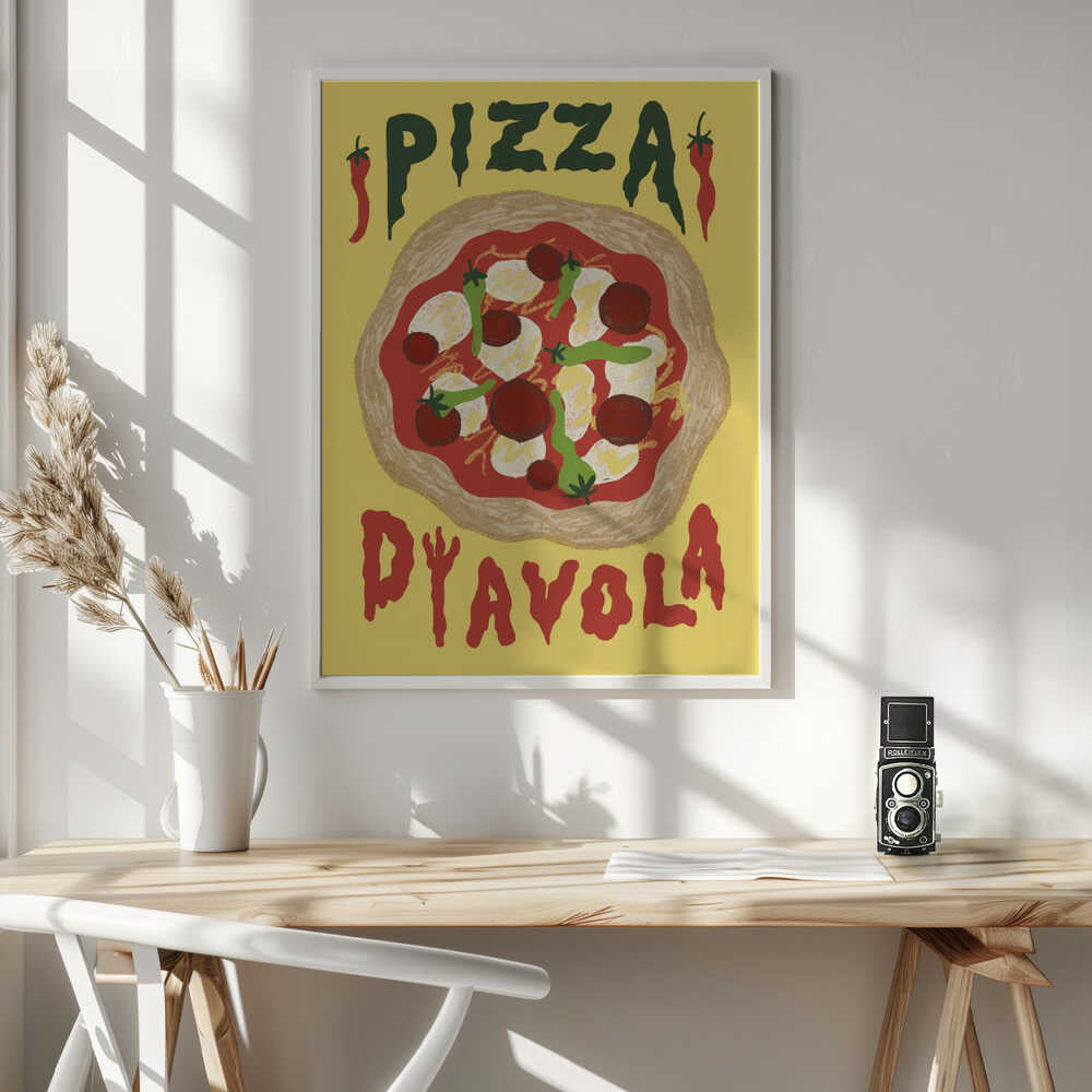 Spicy Diavola Pizza Art Print UK — Abstract Vibrant Wall Art — Kitchen — Wall It All Prints