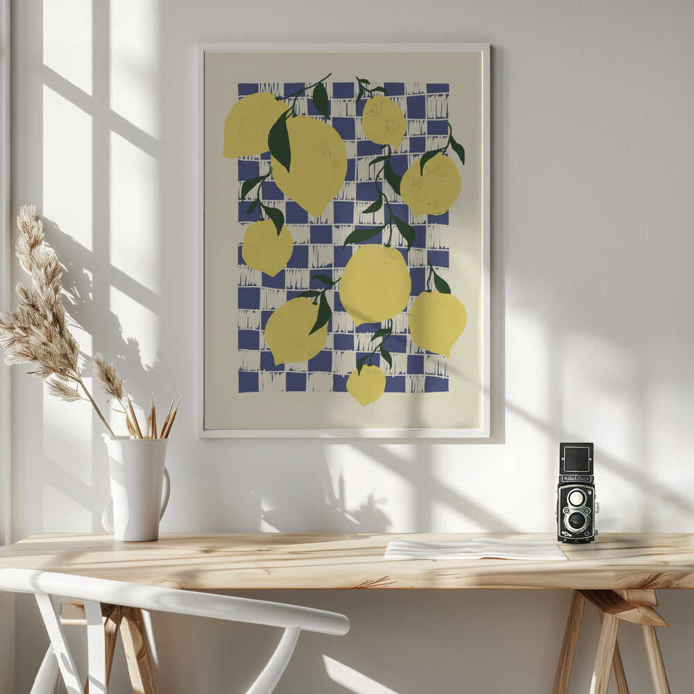 Fresh Lemons Checkerboard Art Print UK — Botanical Vibrant Wall Art — Kitchen — Wall It All Prints
