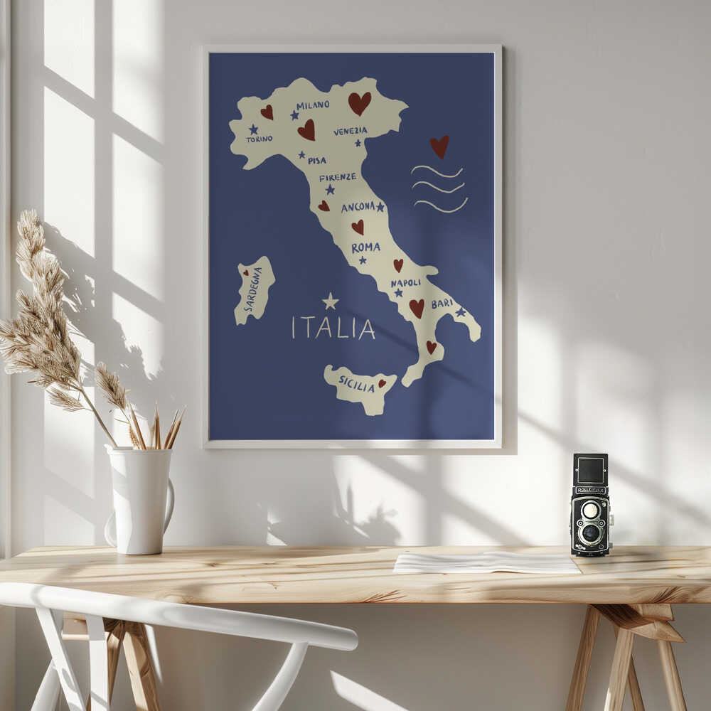 Italy Love Travel Map Art Print UK — Animal Vibrant Wall Art — Living Room — Wall It All Prints