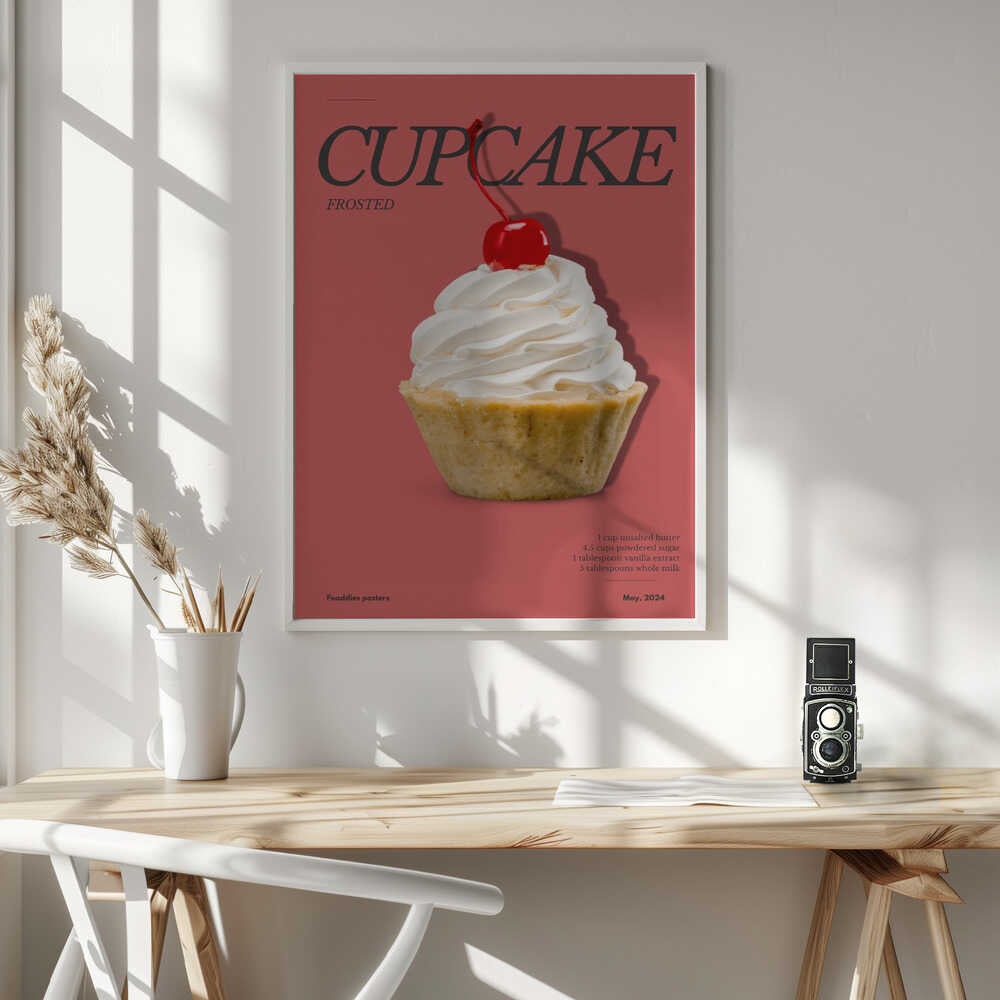 Frosted Cherry Cupcake Art Print UK — Japanese Vibrant Wall Art — Kitchen — Wall It All Prints