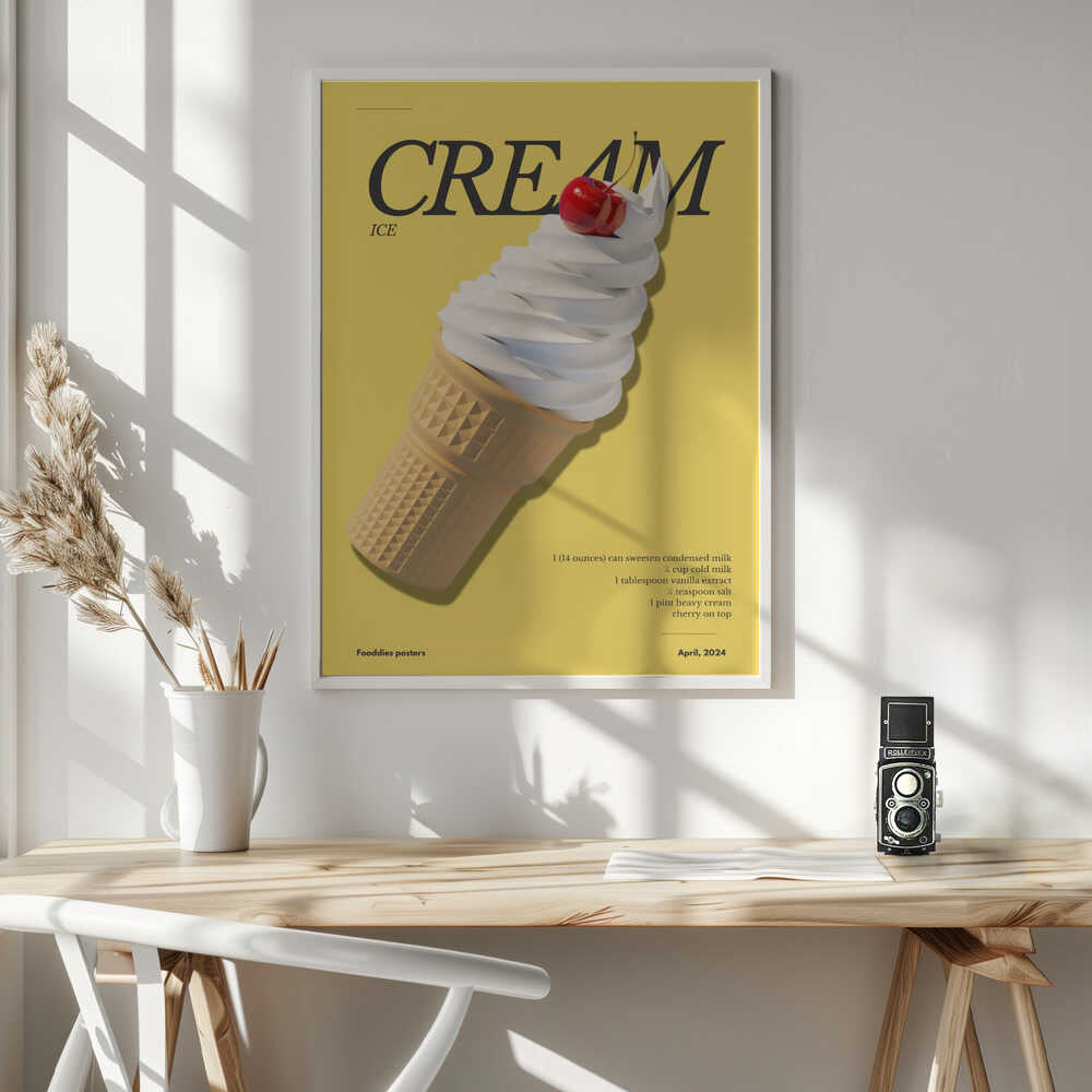 Cherry Ice Cream Cone Art Print UK — Japanese Calm Wall Art — Kitchen — Wall It All Prints
