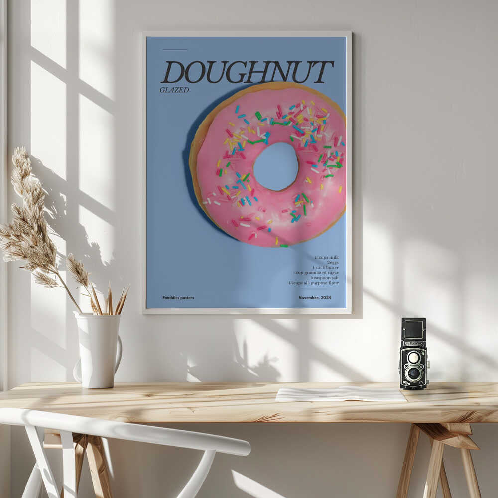 Pink Sprinkled Doughnut Art Print UK — Food Vibrant Wall Art — Kitchen — Wall It All Prints