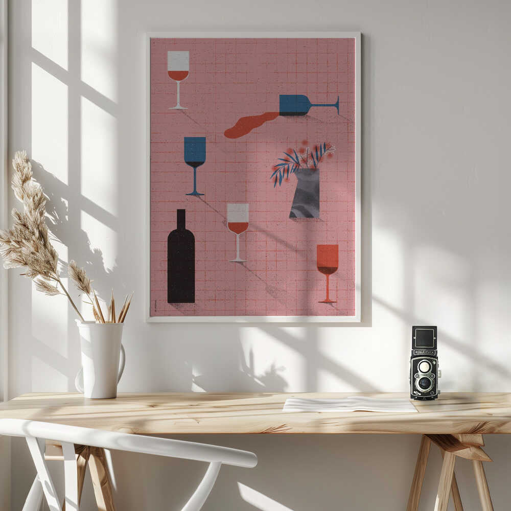 Modern Wine Still Life Art Print UK — Botanical Calm Wall Art — Kitchen — Wall It All Prints