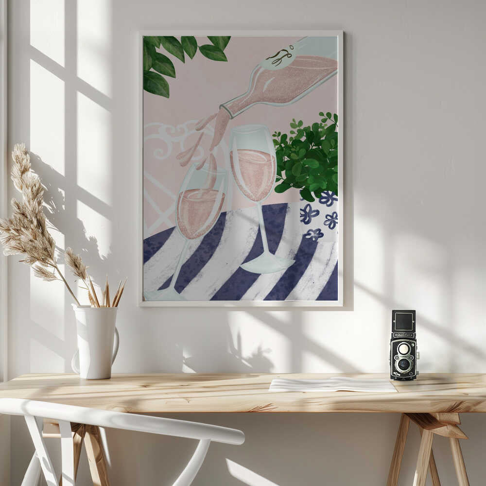 Refreshing Rosé Pour Art Print UK — Botanical Fresh Wall Art — Kitchen — Wall It All Prints
