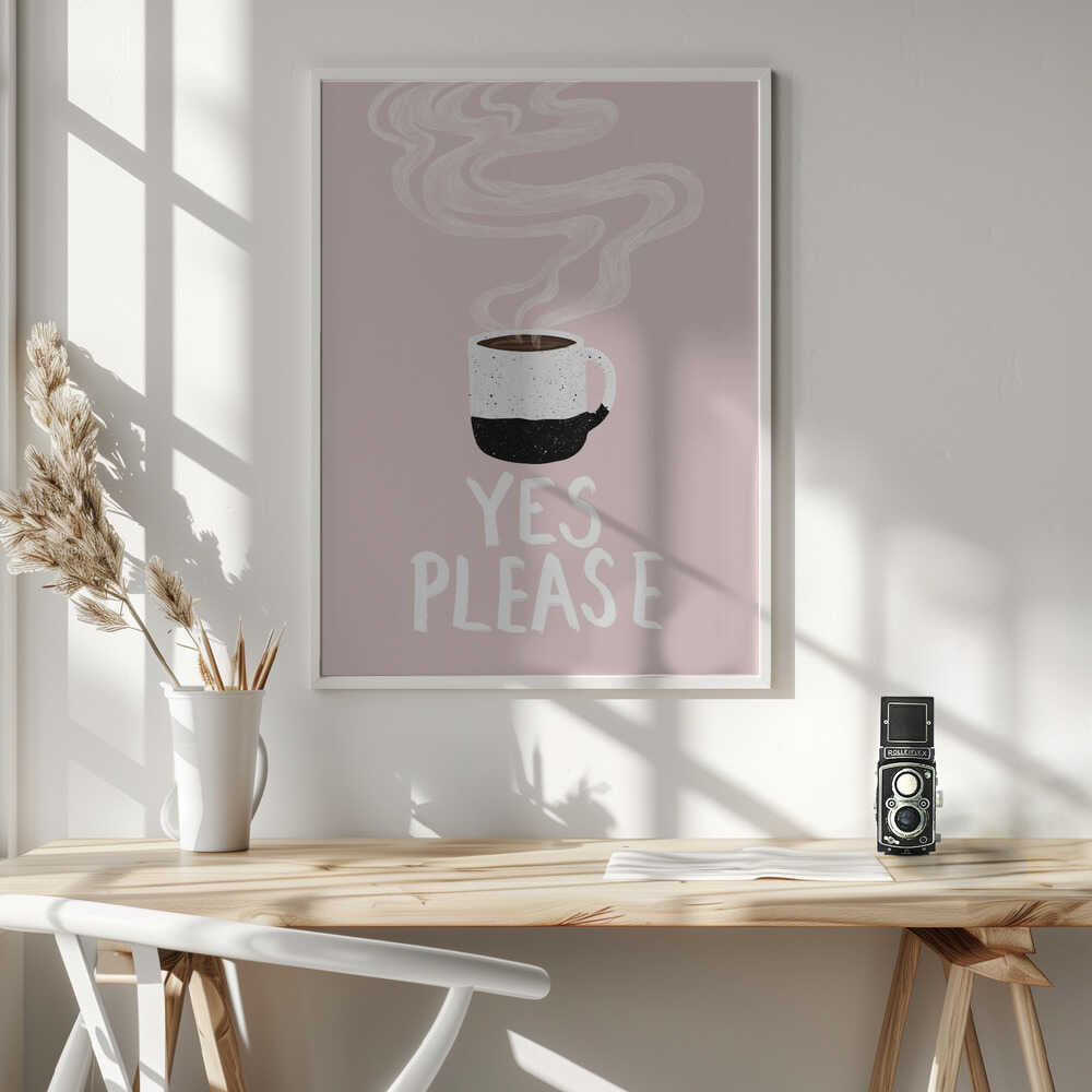 Warm Coffee Yes Please Art Print UK — Food Dark Wall Art — Kitchen — Wall It All Prints