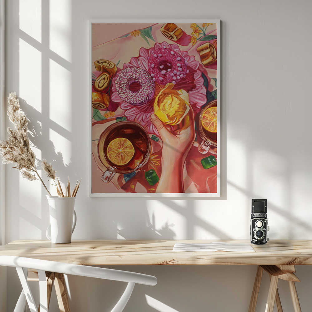 Cozy Tea and Donuts Art Print UK — Botanical Fresh Wall Art — Kitchen — Wall It All Prints