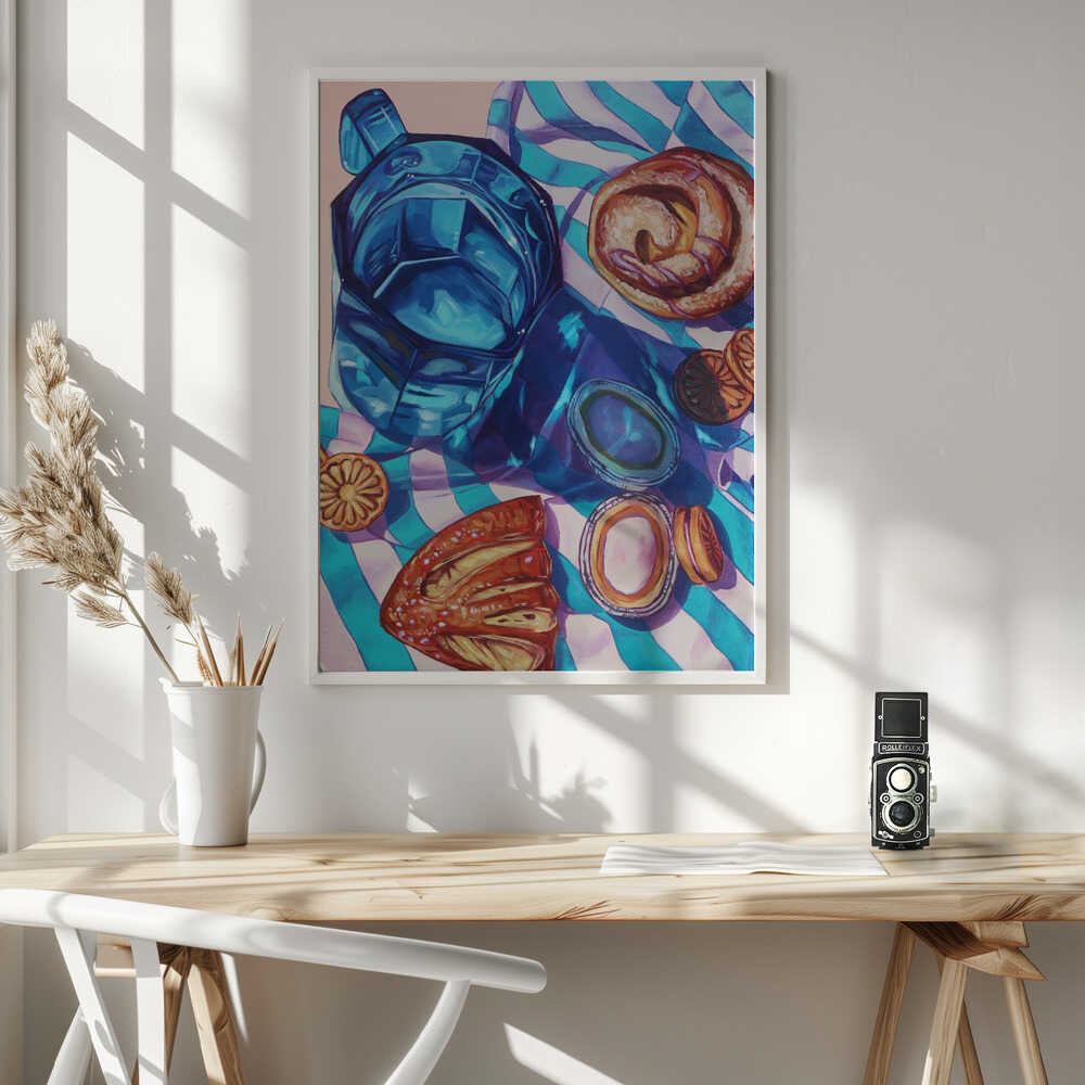 Vibrant Blue Pitcher and Pastries Art Print UK — Abstract Vibrant Wall Art — Kitchen — Wall It All Prints