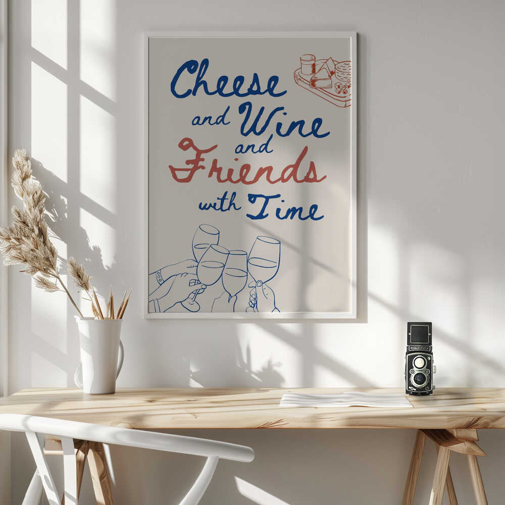 Cheese Wine and Friends Art Print UK — Food Vibrant Wall Art — Kitchen — Wall It All Prints