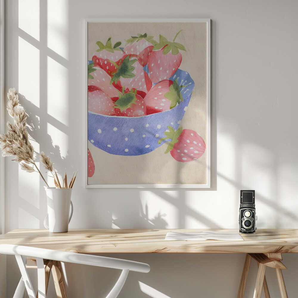 Fresh Strawberry Bowl Art Print UK — Food Calm Wall Art — Kitchen — Wall It All Prints
