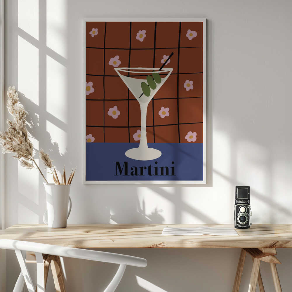 Retro Olive Martini Art Print UK — Botanical Minimal Wall Art — Office — Wall It All Prints