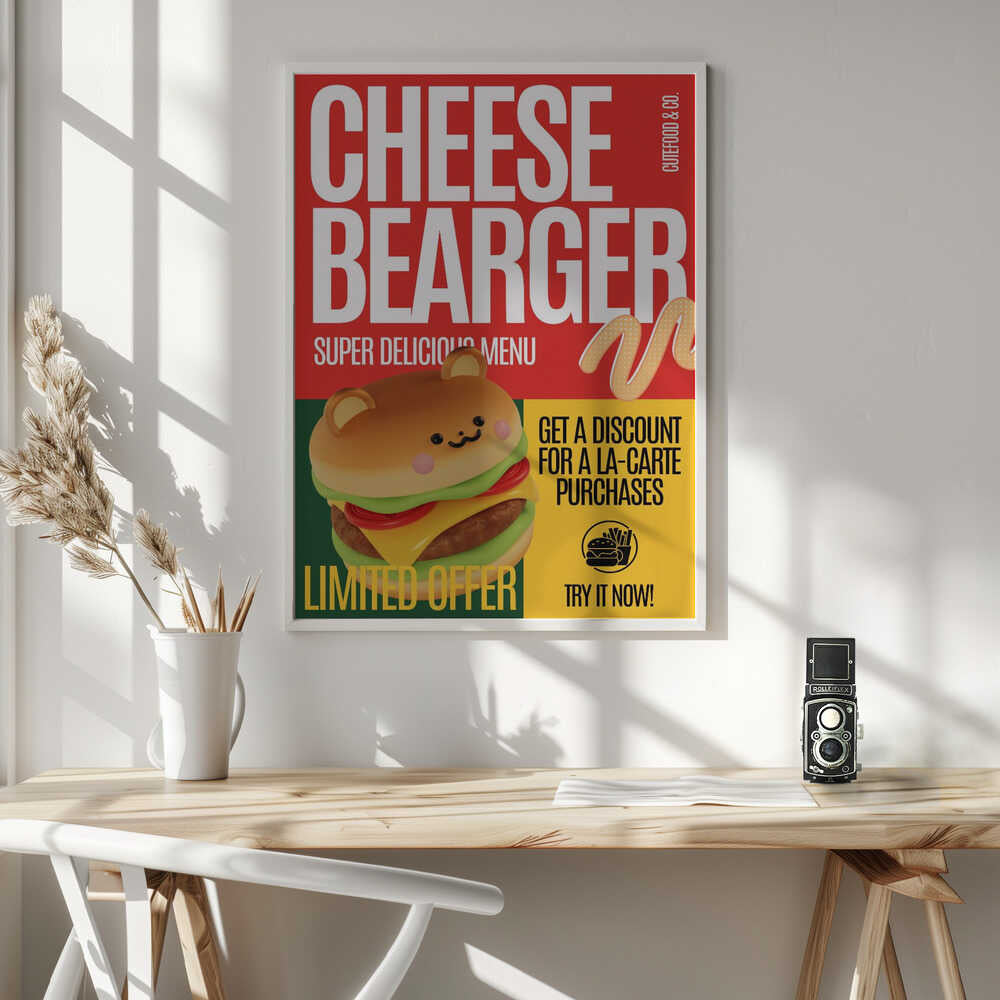 Cute Bear Burger Art Print UK — Food Vibrant Wall Art — Kitchen — Wall It All Prints