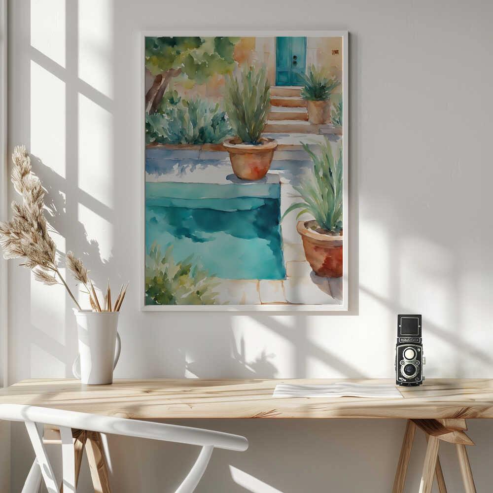 Mediterranean Poolside Garden Art Print UK — Botanical Vibrant Wall Art — Living Room — Wall It All Prints