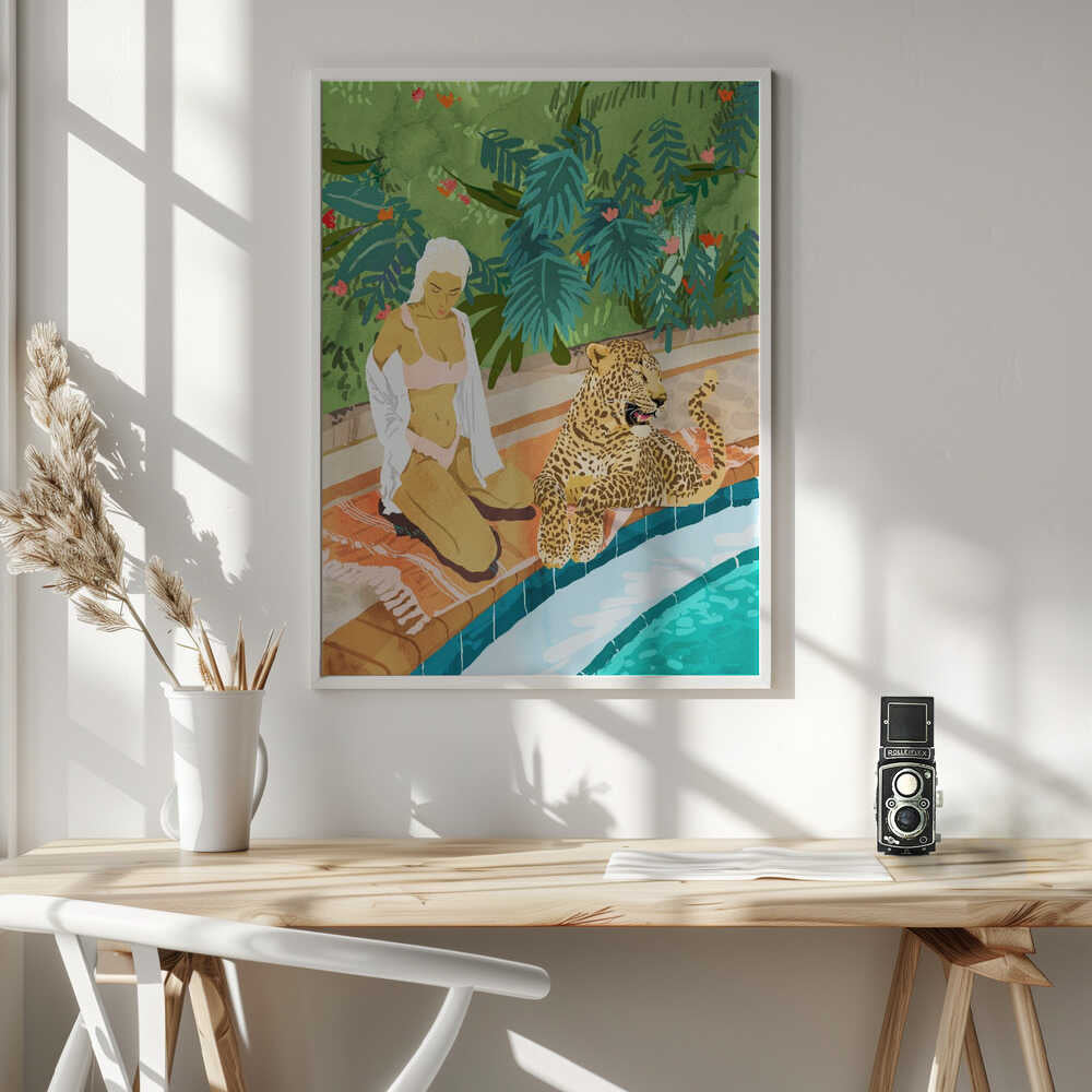 Tropical Poolside Leopard Art Print UK — Botanical Calm Wall Art — Living Room — Wall It All Prints