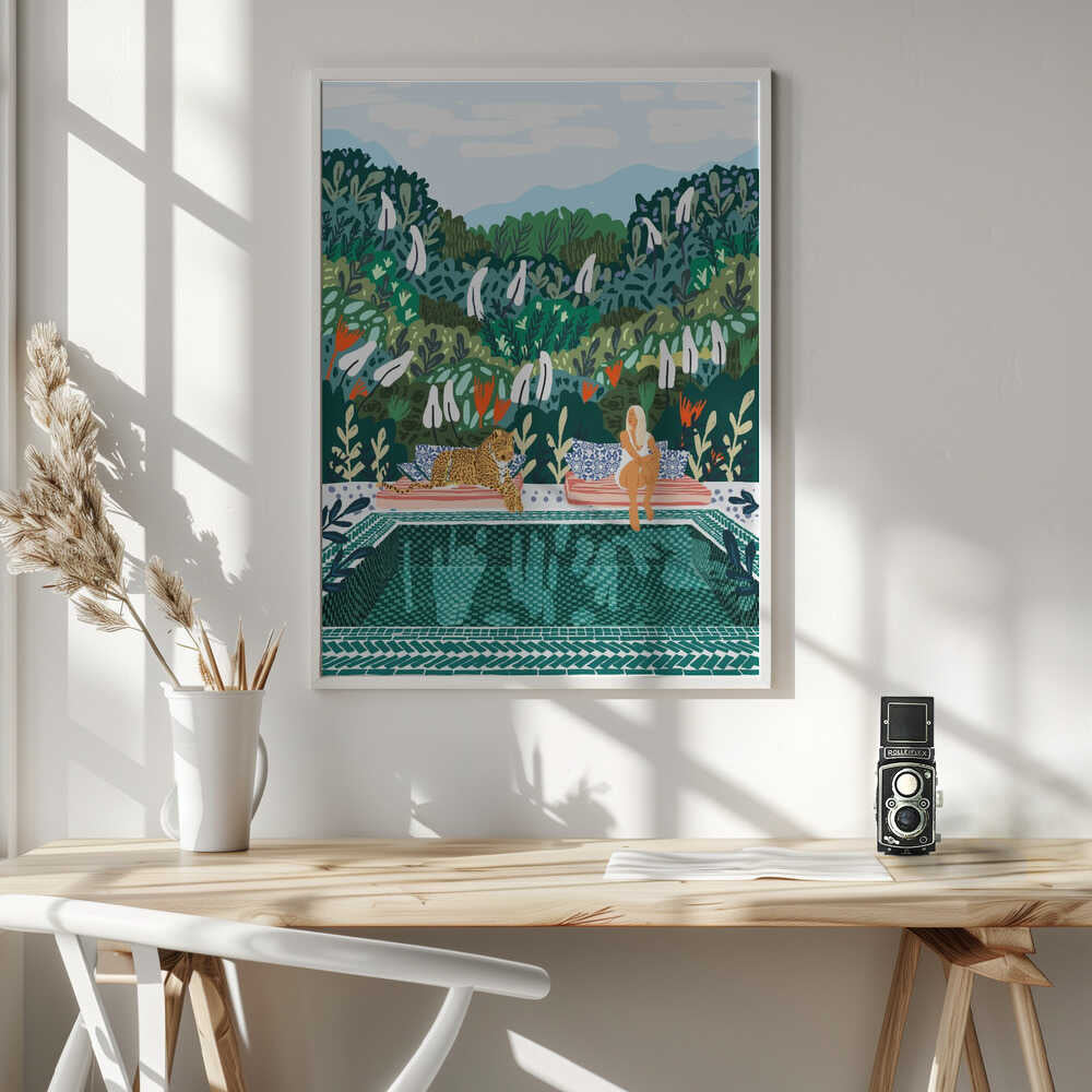 Leopard Poolside Oasis Art Print UK — Botanical Vibrant Wall Art — Bedroom — Wall It All Prints