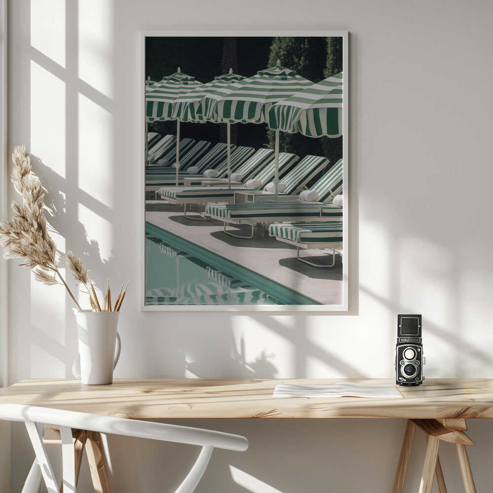 Green Striped Poolside Art Print UK — Animal Vibrant Wall Art — Living Room — Wall It All Prints