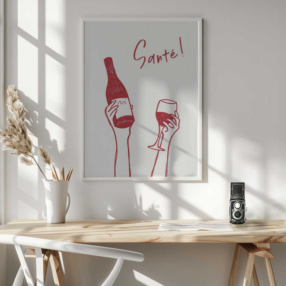 Santé Wine Toast Art Print UK — Food Minimal Wall Art — Kitchen — Wall It All Prints