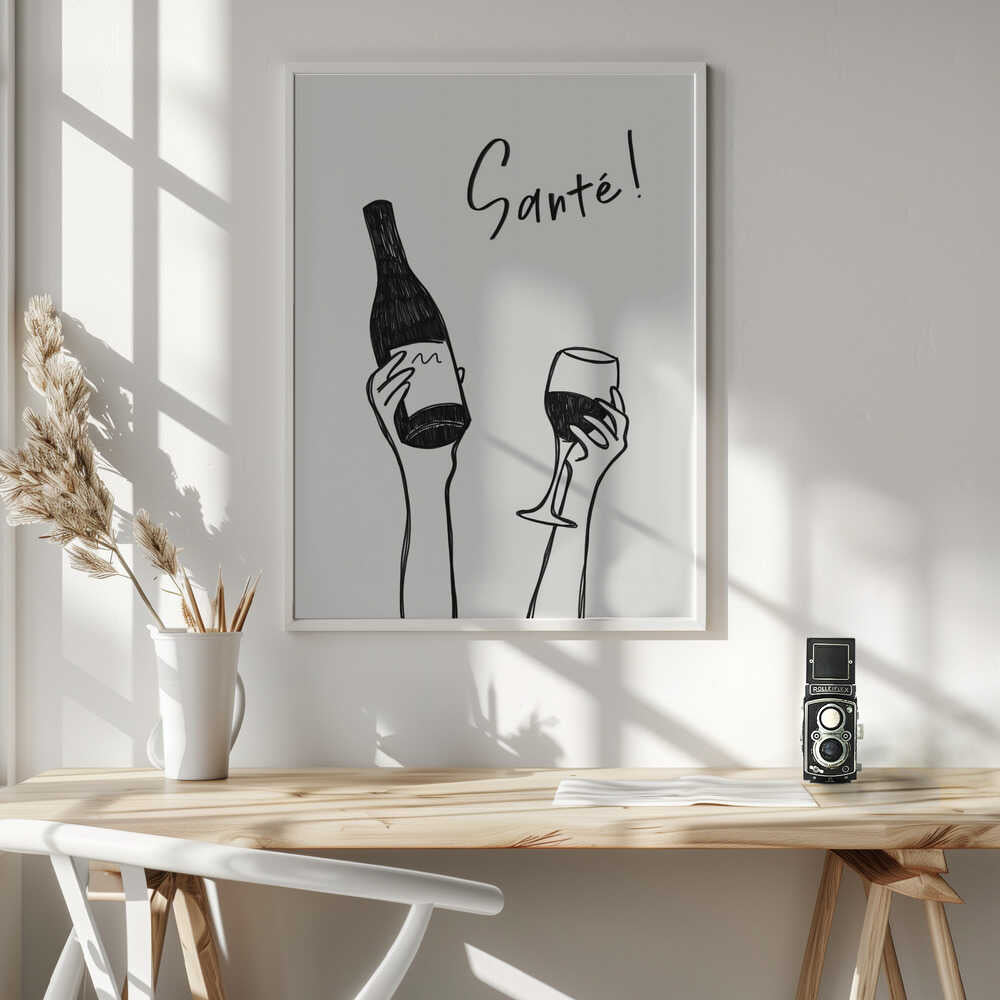 Santé Wine Toast Art Print UK — Abstract Dark Wall Art — Kitchen — Wall It All Prints