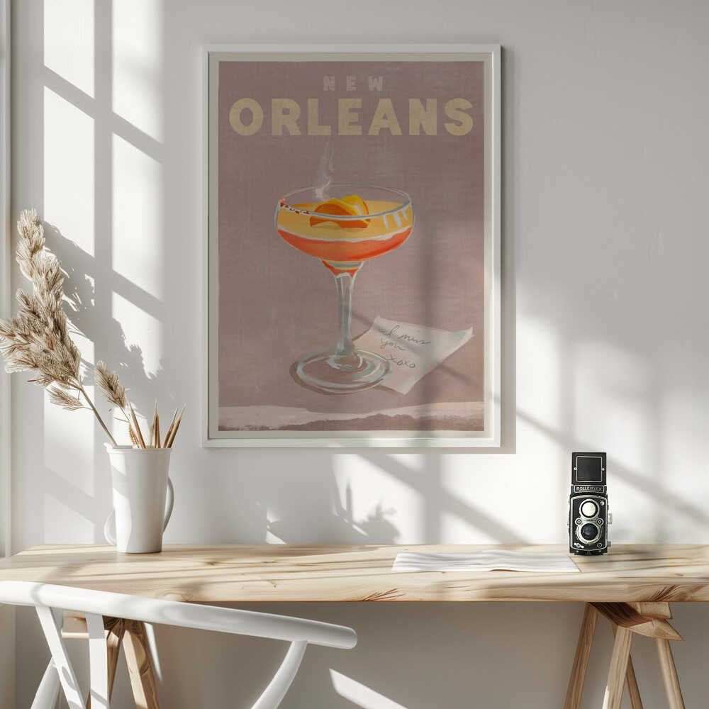 New Orleans Cocktail Travel Poster Art Print UK — Vintage Warm Wall Art — Living Room — Wall It All Prints
