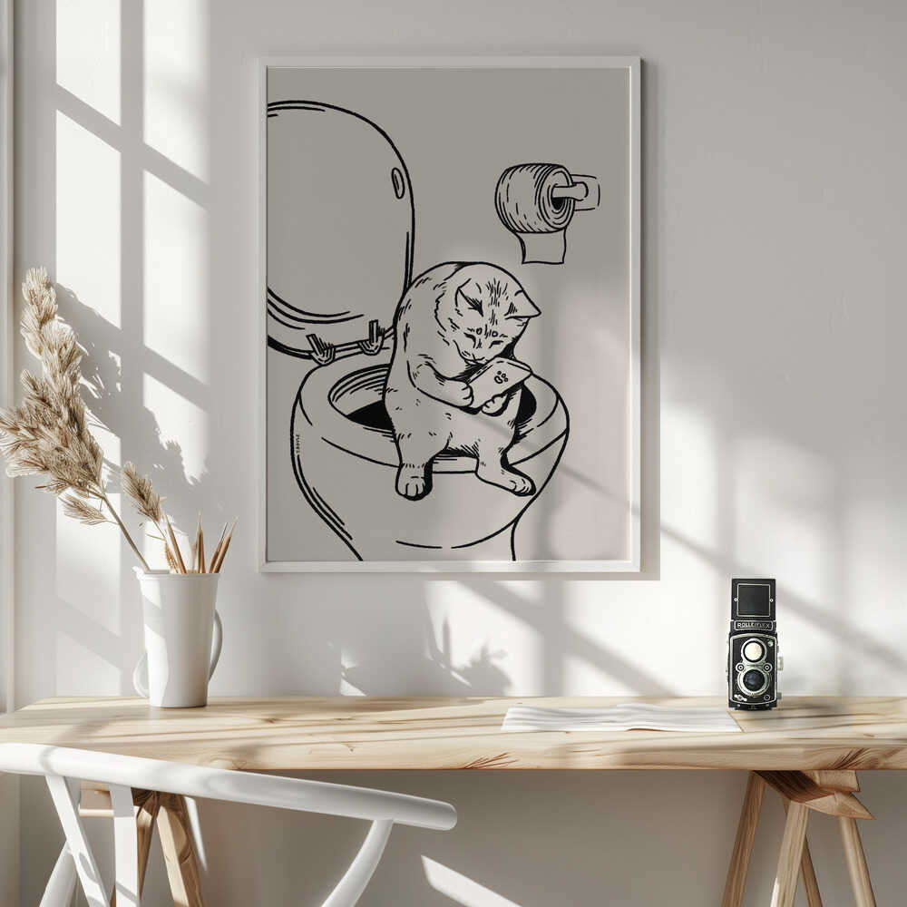 Funny Cat Bathroom Break Art Print UK — Animal Minimal Wall Art — Bathroom — Wall It All Prints