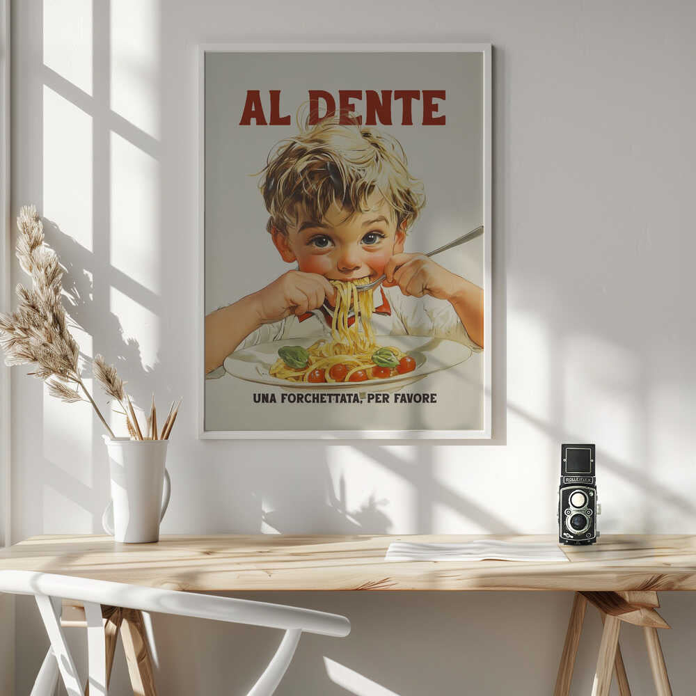 Happy Boy Eating Spaghetti Art Print UK — Vintage Fresh Wall Art — Kitchen — Wall It All Prints