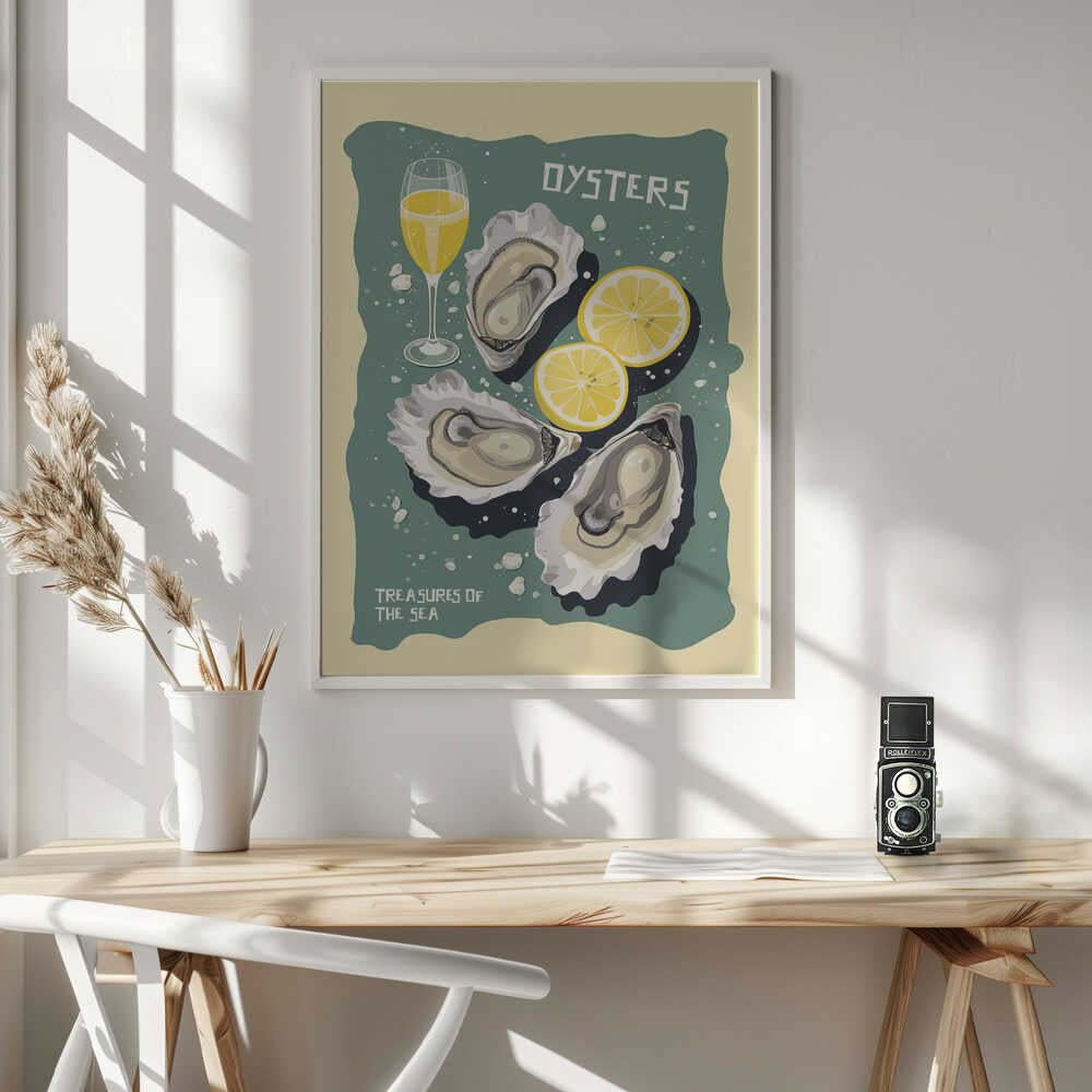 Vintage Oysters and Champagne Art Print UK — Landscape Fresh Wall Art — Kitchen — Wall It All Prints
