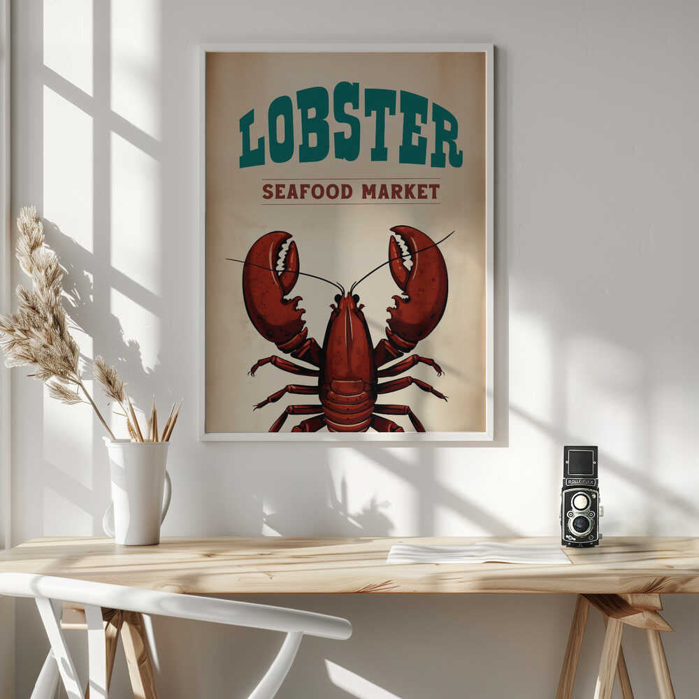 Vintage Lobster Market Sign Art Print UK — Landscape Vibrant Wall Art — Kitchen — Wall It All Prints