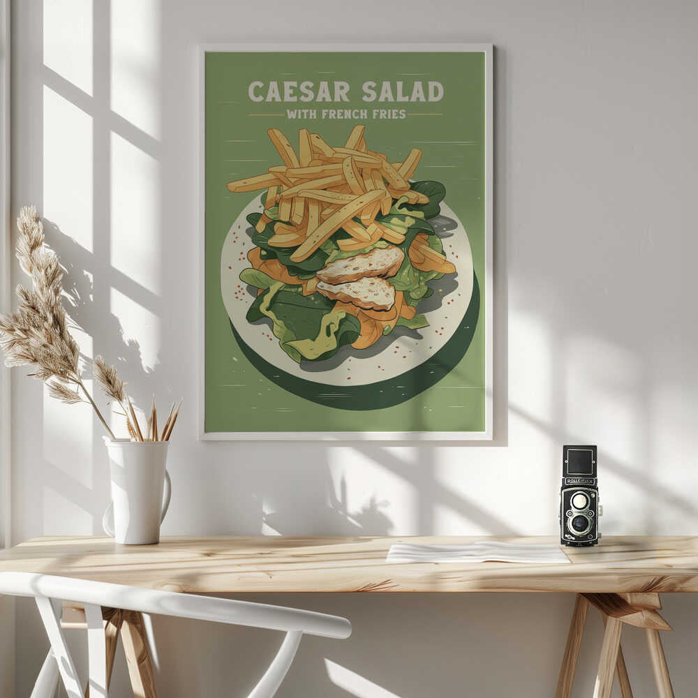 Caesar Salad with Fries Art Print UK — Vintage Vibrant Wall Art — Kitchen — Wall It All Prints