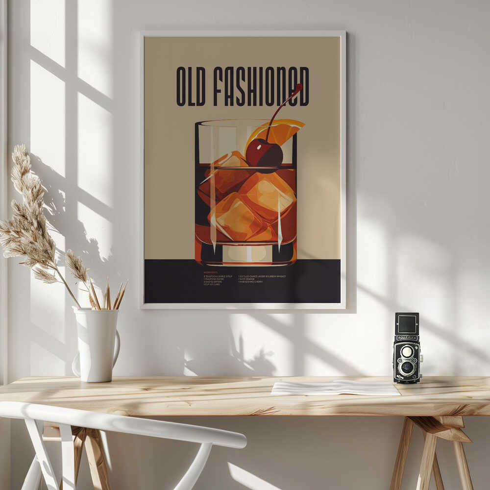 Classic Old Fashioned Cocktail Art Print UK — Dark Moody Dark Wall Art — Living Room — Wall It All Prints