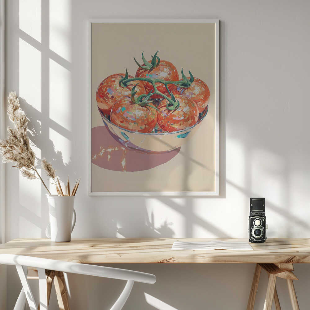 Disco Tomato Still Life Art Print UK — Portrait Vibrant Wall Art — Kitchen — Wall It All Prints