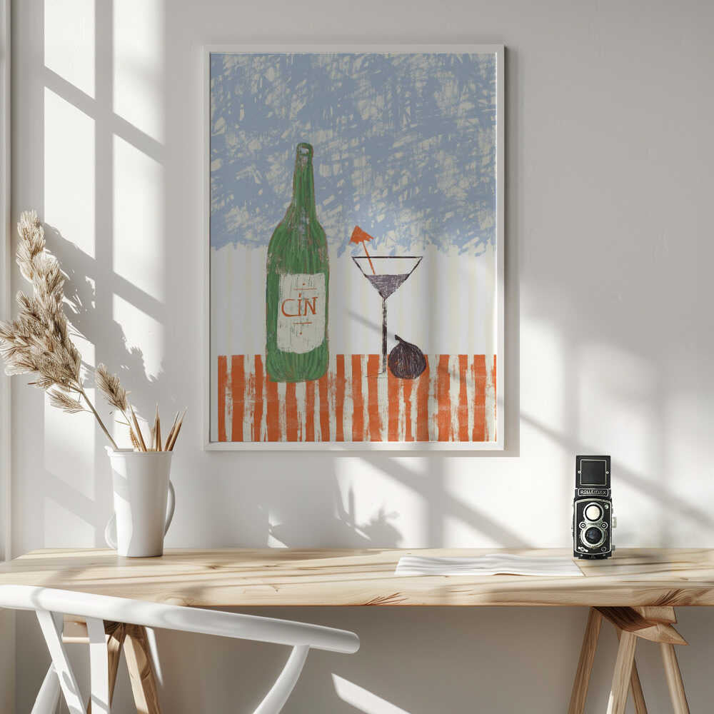 Gin Bottle Martini Fig Art Print UK — Vintage Fresh Wall Art — Kitchen — Wall It All Prints