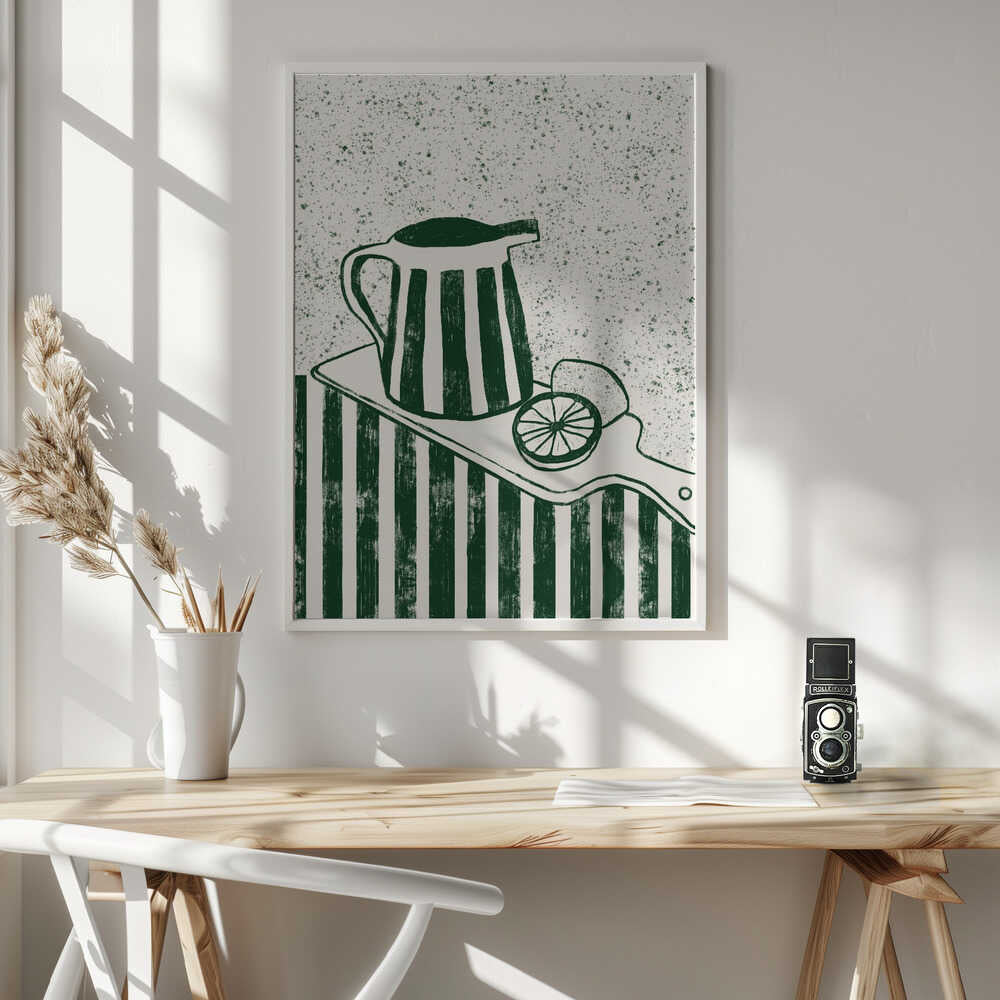 Striped Pitcher Fresh Lemons Art Print UK — Abstract Fresh Wall Art — Kitchen — Wall It All Prints
