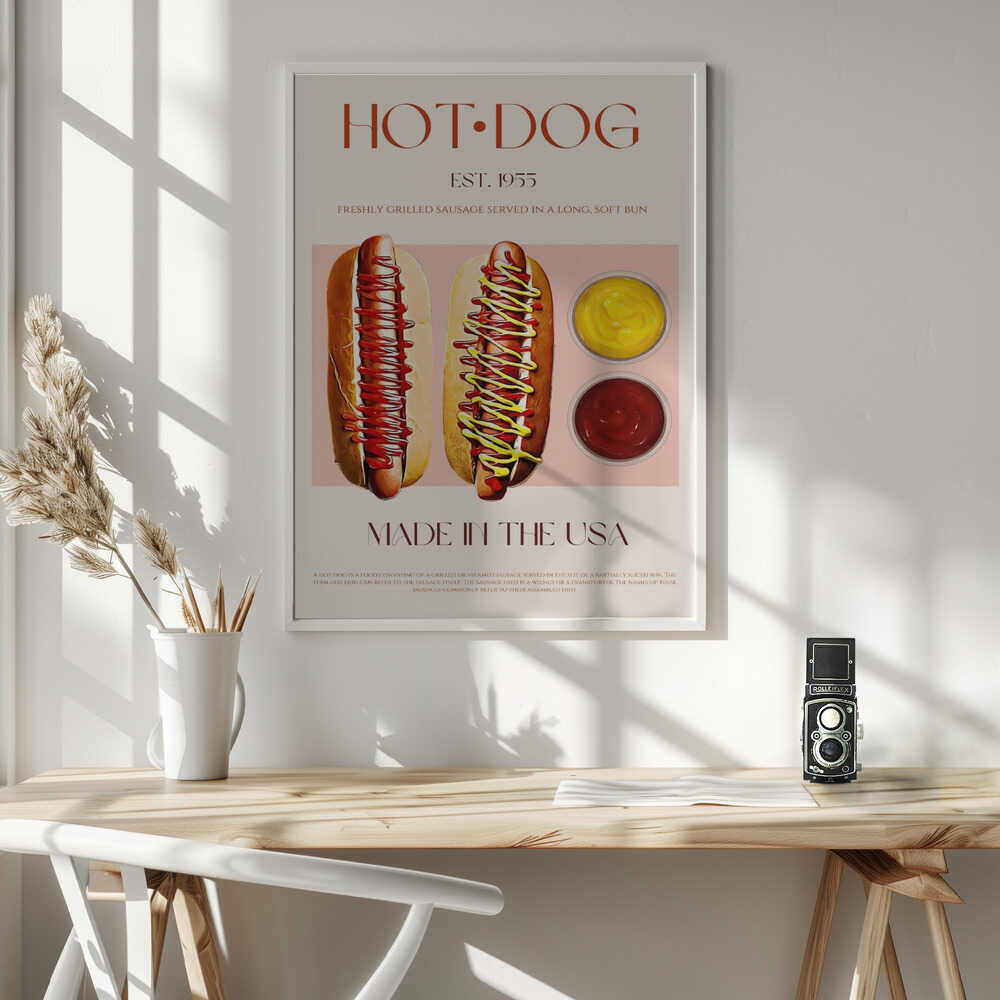 Classic American Hot Dogs Art Print UK — Vintage Vibrant Wall Art — Kitchen — Wall It All Prints