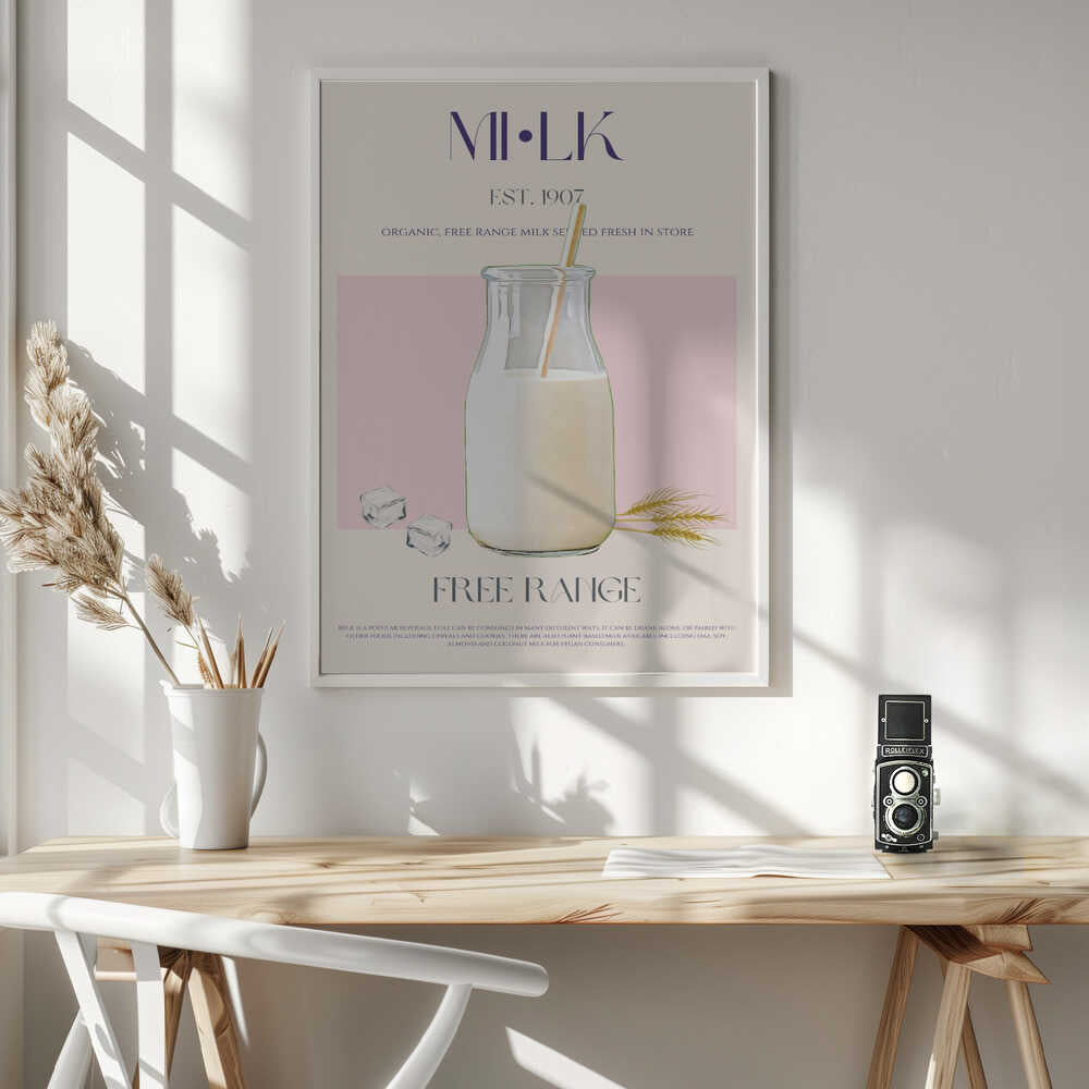 Organic Milk Bottle Art Print UK — Food Minimal Wall Art — Kitchen — Wall It All Prints