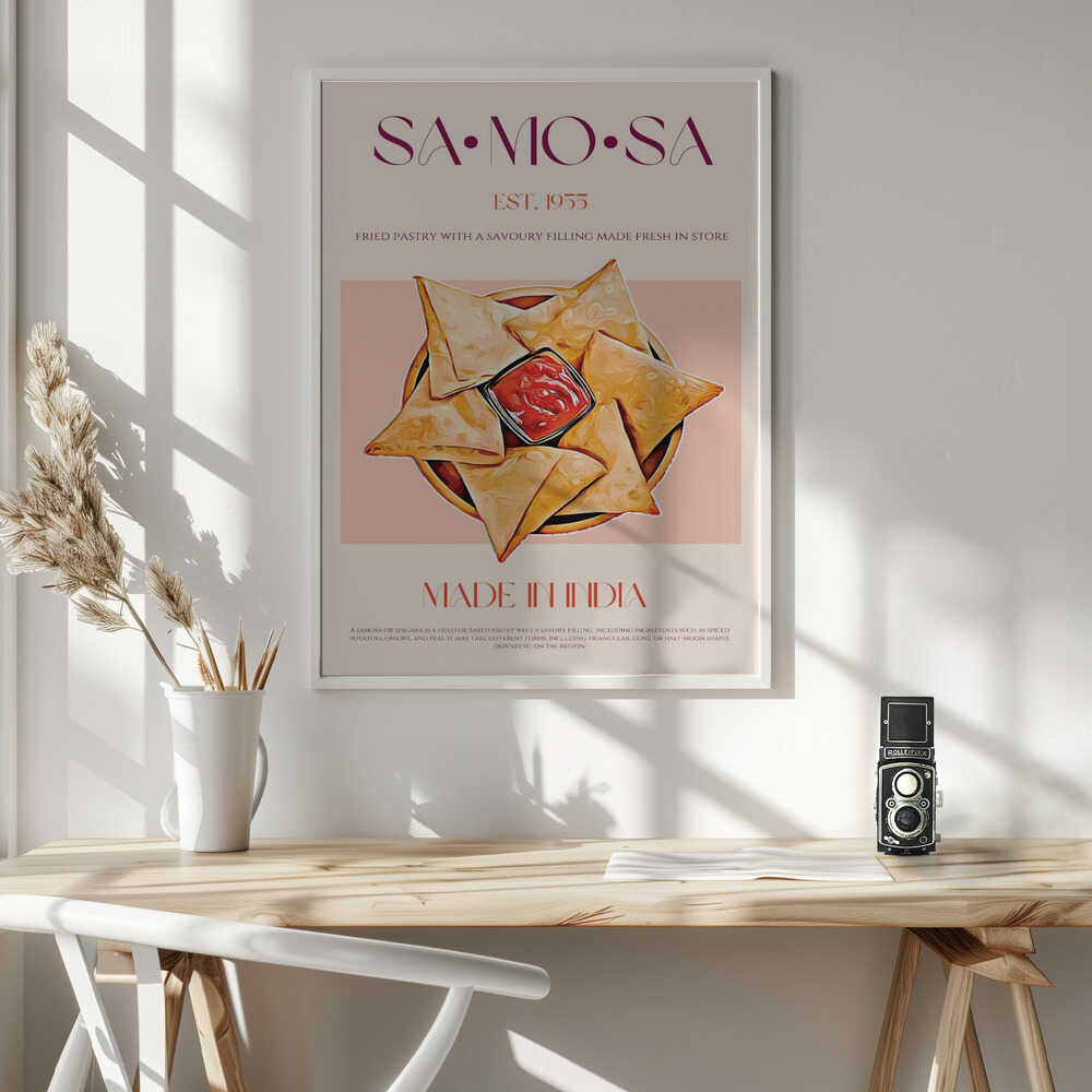 Crispy Indian Samosas Art Print UK — Vintage Warm Wall Art — Kitchen — Wall It All Prints