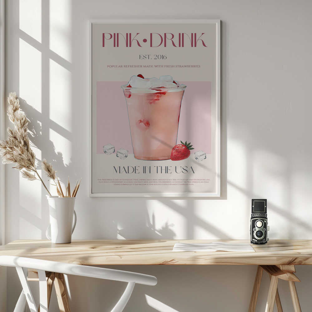 Pink Strawberry Drink Art Print UK — Food Calm Wall Art — Kitchen — Wall It All Prints