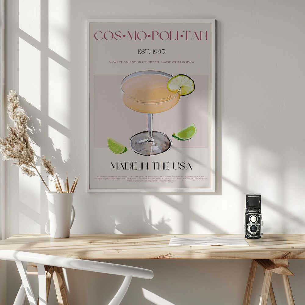 Cosmopolitan Cocktail With Lime Art Print UK — Vintage Minimal Wall Art — Kitchen — Wall It All Prints