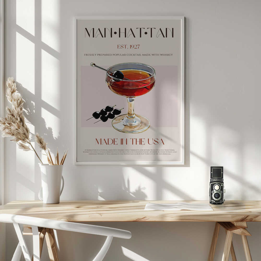 Vintage Manhattan Cocktail Art Print UK — Dark Moody Dark Wall Art — Living Room — Wall It All Prints