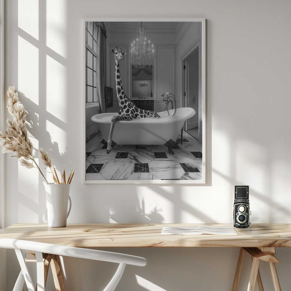 Surreal Giraffe Bath Art Print UK — Vintage Dark Wall Art — Bathroom — Wall It All Prints