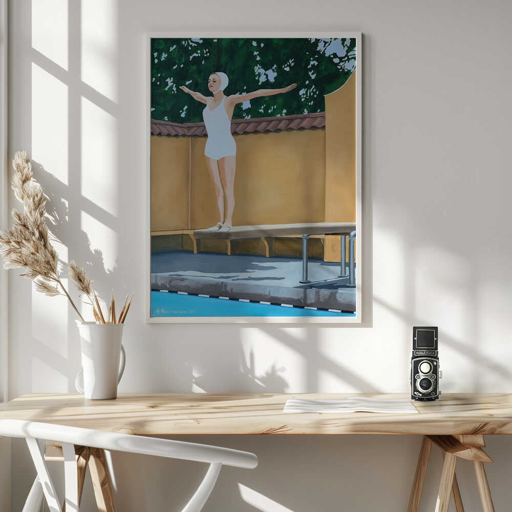Vintage Pool Diver Art Print UK — Dark Moody Calm Wall Art — Bedroom — Wall It All Prints