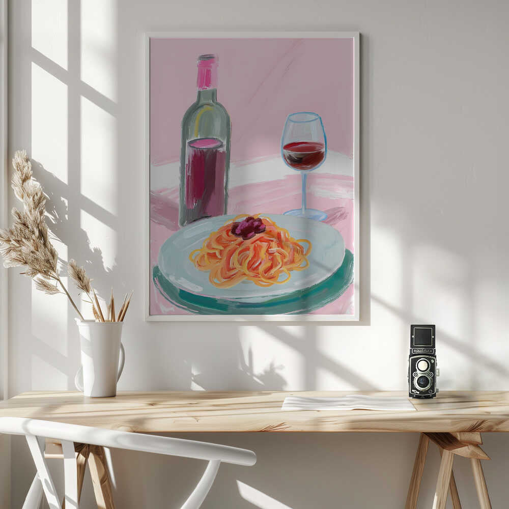 Spaghetti and Red Wine Art Print UK — Food Vibrant Wall Art — Kitchen — Wall It All Prints